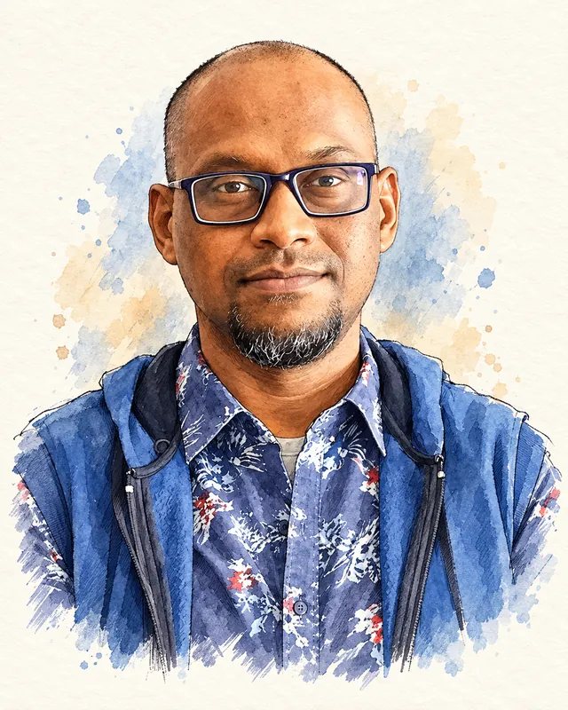 Watercolour portrait of Joel David