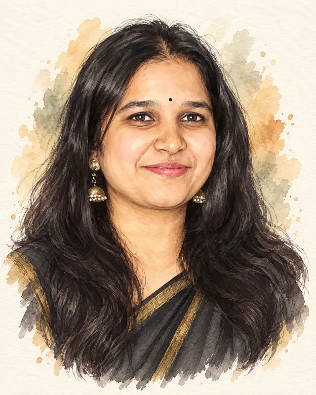 Watercolour portrait of Madhumitha A.